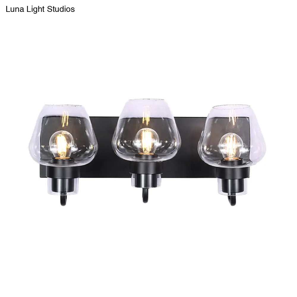 Vintage Cone Glass Wall Mount Light With 3 Bulbs - Black Dining Room Lighting