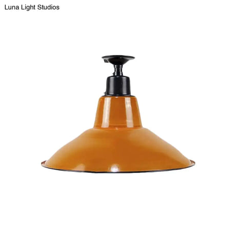 Vintage Cone Semi Flush Mount Ceiling Light In Orange - Perfect For Balcony