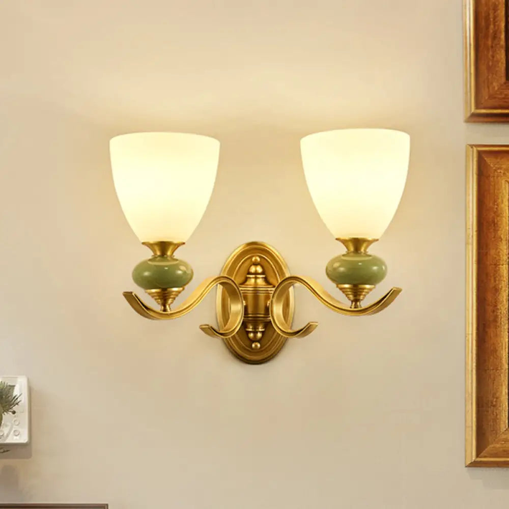 Vintage Conic Wall Mount Light - Opal Glass Up Lamp In Gold For Living Room 2 /