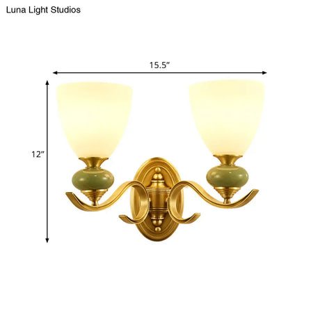 Vintage Conic Wall Mount Light - Opal Glass Up Lamp In Gold For Living Room