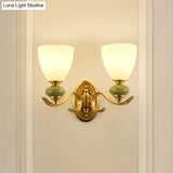 Vintage Conic Wall Mount Light - Opal Glass Up Lamp In Gold For Living Room