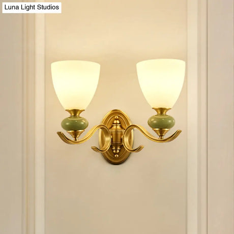 Vintage Conic Wall Mount Light - Opal Glass Up Lamp In Gold For Living Room