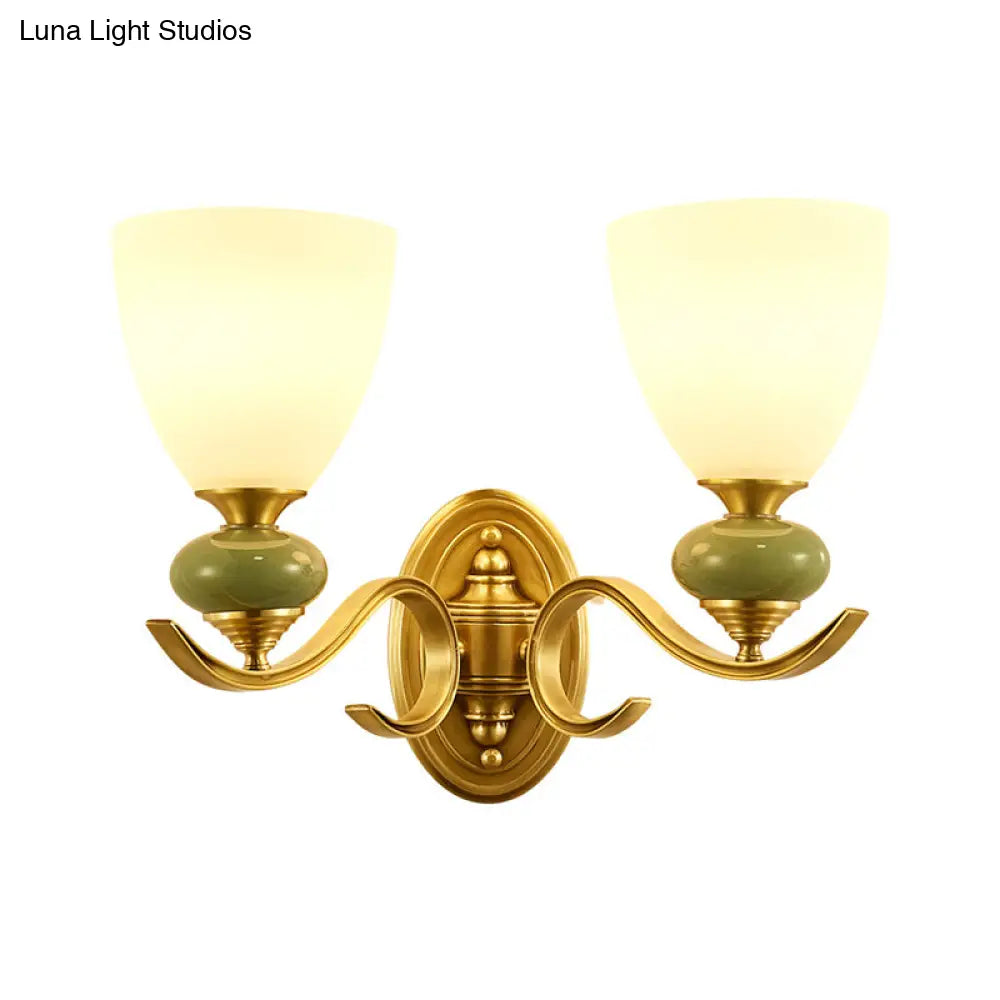Vintage Conic Wall Mount Light - Opal Glass Up Lamp In Gold For Living Room