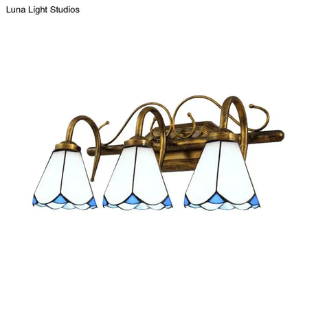 Vintage Conical Stained Glass Wall Sconce Light With 3 Lights In White - Bathroom Lighting