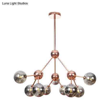 Vintage Copper Chandelier With Clear/Amber Glass Orb Shades - 3/9/12 Lights Branch Design