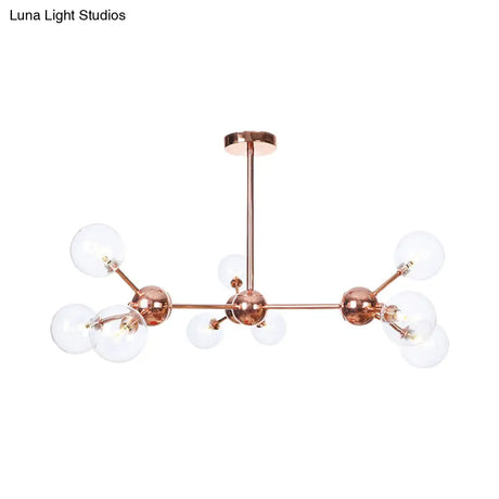 Vintage Copper Chandelier With Clear/Amber Glass Orb Shades - 3/9/12 Lights Branch Design