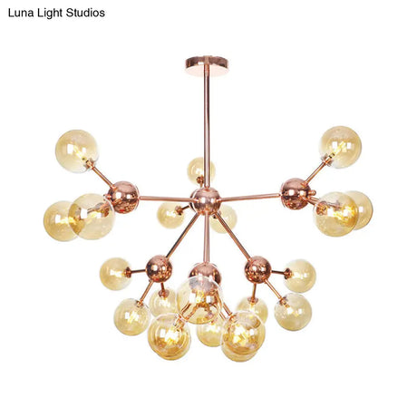 Vintage Copper Chandelier With Clear/Amber Glass Orb Shades - 3/9/12 Lights Branch Design