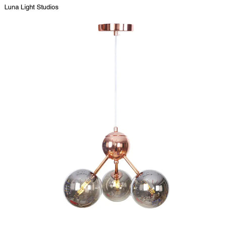 Vintage Copper Chandelier With Clear/Amber Glass Orb Shades - 3/9/12 Lights Branch Design