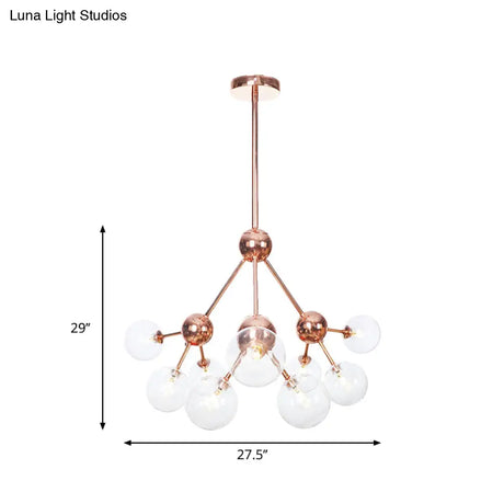 Vintage Copper Chandelier With Clear/Amber Glass Orb Shades - 3/9/12 Lights Branch Design