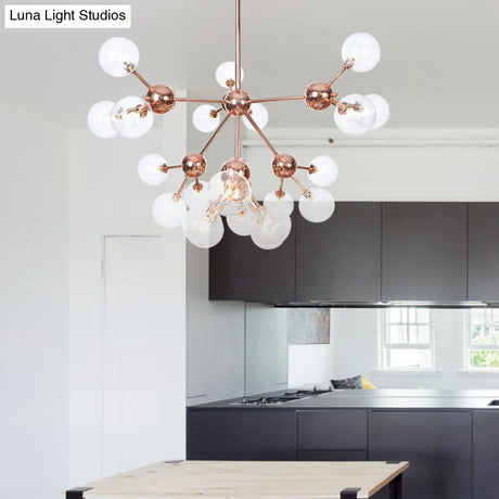 Vintage Copper Chandelier With Clear/Amber Glass Orb Shades - 3/9/12 Lights Branch Design