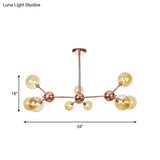 Vintage Copper Chandelier With Clear/Amber Glass Orb Shades - 3/9/12 Lights Branch Design