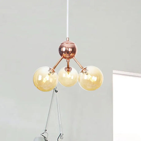 Vintage Copper Chandelier With Clear/Amber Glass Orb Shades - 3/9/12 Lights Branch Design