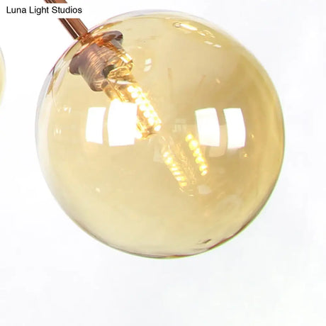 Vintage Copper Chandelier With Clear/Amber Glass Orb Shades - 3/9/12 Lights Branch Design