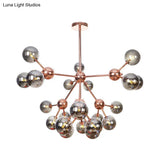 Vintage Copper Chandelier With Clear/Amber Glass Orb Shades - 3/9/12 Lights Branch Design