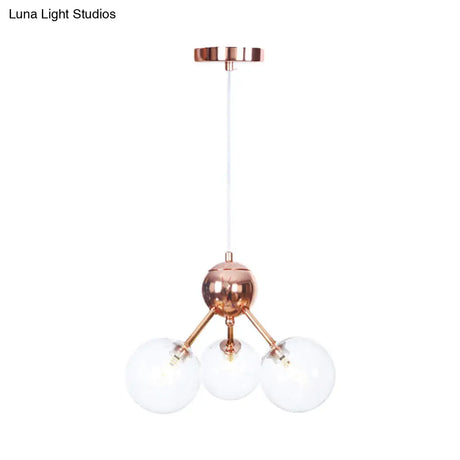 Vintage Copper Chandelier With Clear/Amber Glass Orb Shades - 3/9/12 Lights Branch Design