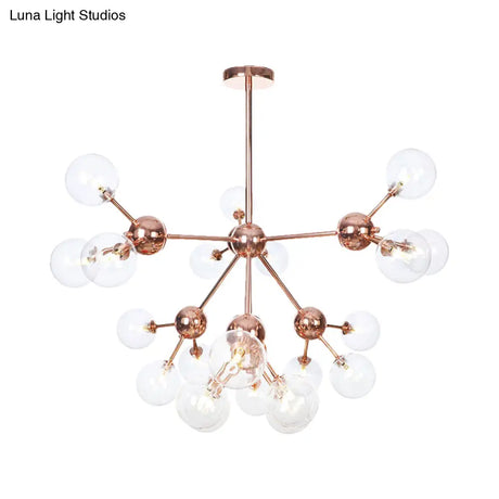 Vintage Copper Chandelier With Clear/Amber Glass Orb Shades - 3/9/12 Lights Branch Design