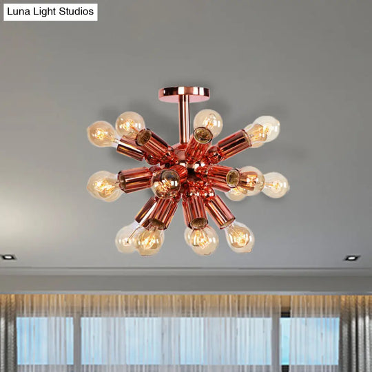 Vintage Copper Finish 6/9 Lights Starburst Semi Flush Ceiling Light For Bedroom 15 /