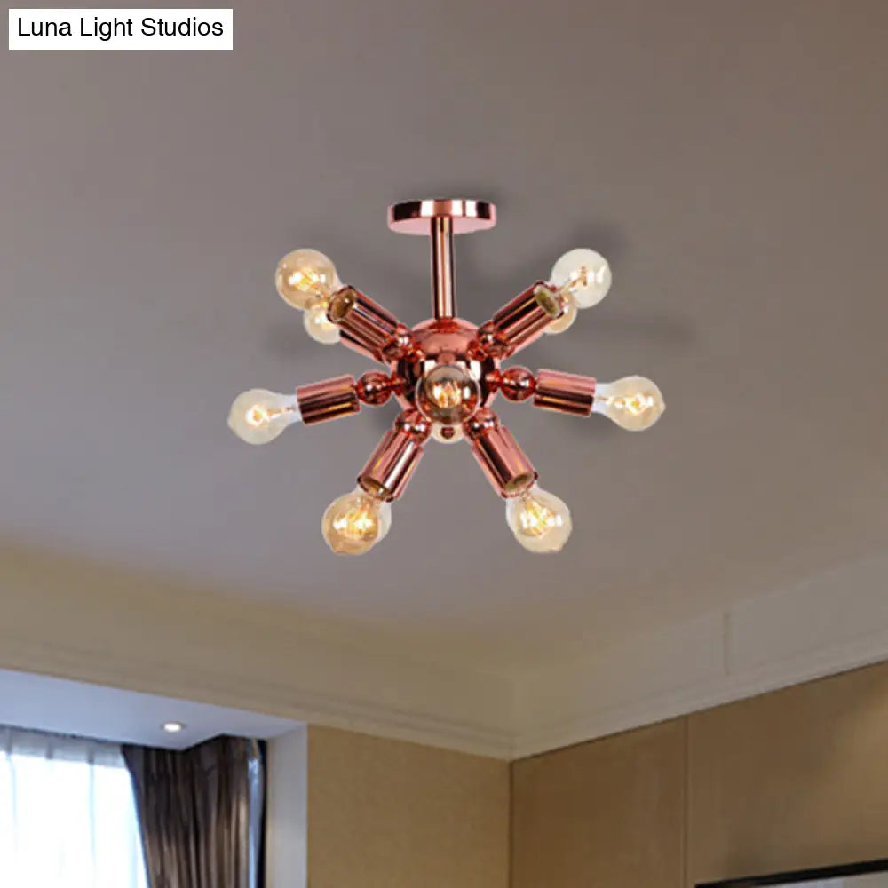 Vintage Copper Finish 6/9 Lights Starburst Semi Flush Ceiling Light For Bedroom 9 /