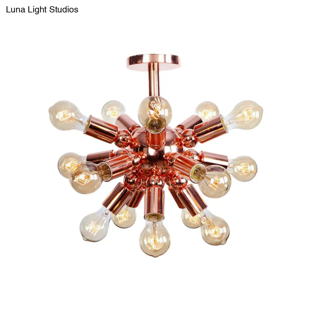 Vintage Copper Finish 6/9 Lights Starburst Semi Flush Ceiling Light For Bedroom