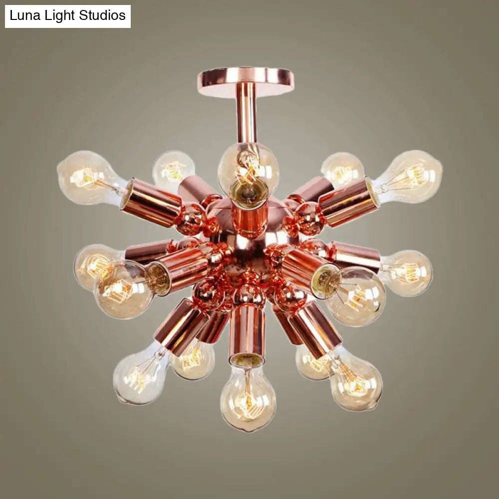 Vintage Copper Finish 6/9 Lights Starburst Semi Flush Ceiling Light For Bedroom