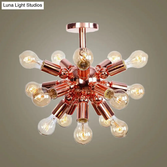 Vintage Copper Finish 6/9 Lights Starburst Semi Flush Ceiling Light For Bedroom