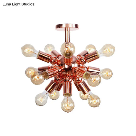 Vintage Copper Finish 6/9 Lights Starburst Semi Flush Ceiling Light For Bedroom