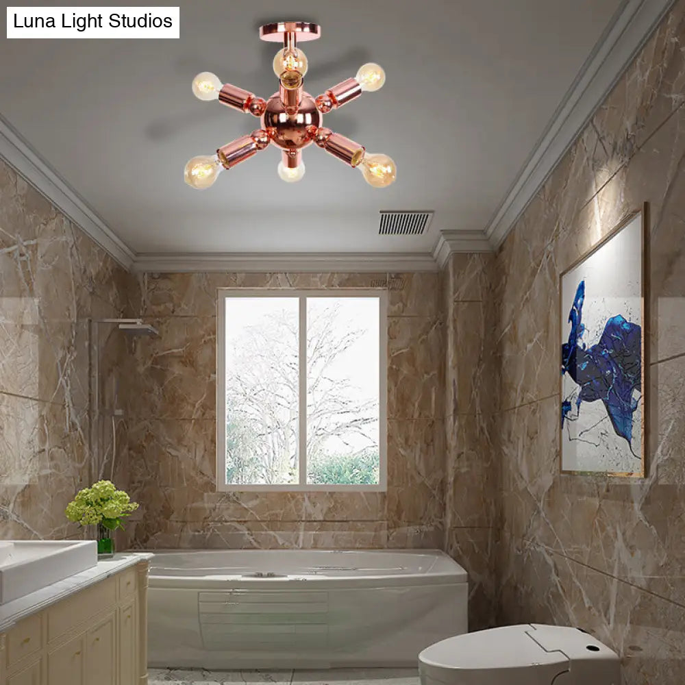 Vintage Copper Finish 6/9 Lights Starburst Semi Flush Ceiling Light For Bedroom 6 /
