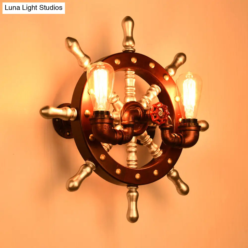 Vintage Copper Metal Rudder Wall Sconce With 2 Lights - Bedroom Mount Lamp Fixture