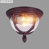 Vintage Copper Outdoor Flush Lighting With Seeded Glass And 2 Bulbs For Balcony
