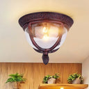 Vintage Copper Outdoor Flush Lighting With Seeded Glass And 2 Bulbs For Balcony