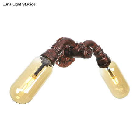 Vintage Copper Pipe Wall Sconce With 2 Led Lights For Living Room