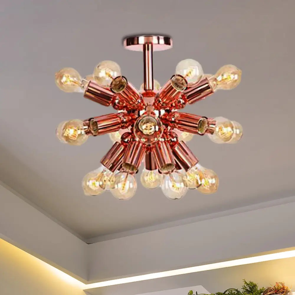 Vintage Copper Starburst Ceiling Light With Bare Bulb - Ideal For Restaurants (6/9 Heads) 12 /