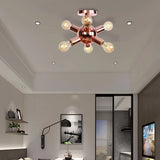 Vintage Copper Starburst Ceiling Light With Bare Bulb - Ideal For Restaurants (6/9 Heads) 6 /
