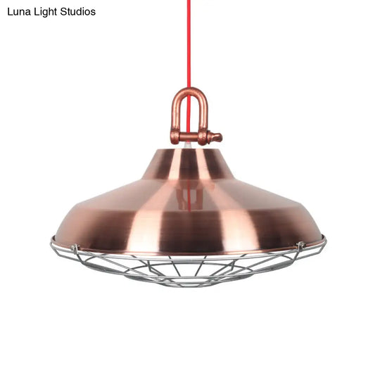 Vintage Covered Cage Hanging Ceiling Light - Metal Pendant Lighting In White/Copper/Red Brown