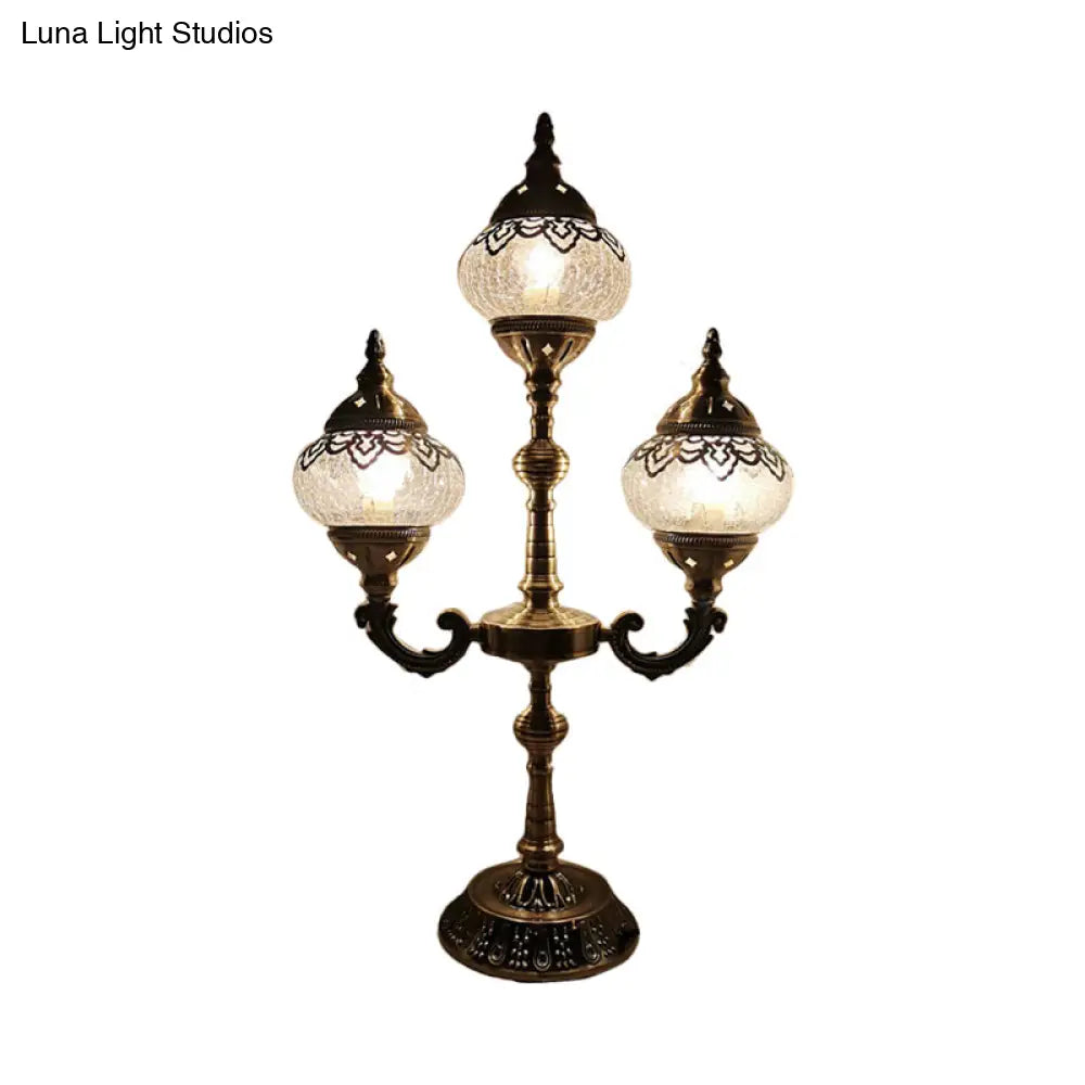 Vintage Crackle Glass Bedside Lamp With Oval Shade And 1/2/3 Lights Bronze Night Table Decor