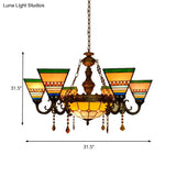 Vintage Craftsman Chandelier With Agate Stained Glass And Tiffany Style In Orange-Green For Living