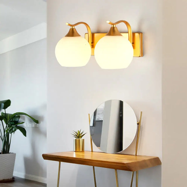 Vintage Cream Glass 2-Light Gold Wall Mounted Sconce For Bedside Lighting