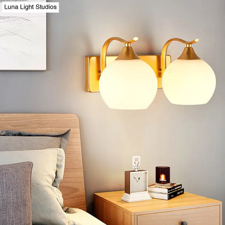 Vintage Cream Glass 2-Light Gold Wall Mounted Sconce For Bedside Lighting
