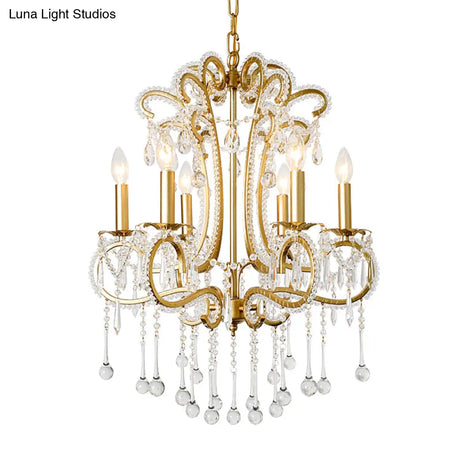 Vintage Crystal and Metal 6-Light Pendant for Bedroom with Gold Finish Gold