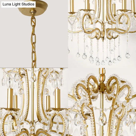 Vintage Crystal and Metal 6-Light Pendant for Bedroom with Gold Finish Gold
