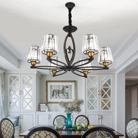 Vintage Crystal Block Ceiling Light - Tapered Design With 3/6 Hanging Lights For Dining Room In