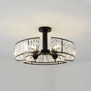 Vintage Crystal Block Drum Shade Semi Mount Ceiling Lighting - 6 Heads In Black