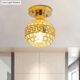 Vintage Crystal Gold Dome Ceiling Lamp With Oriental Trim And Inlaid Crystals - 1 Head Semi Mount