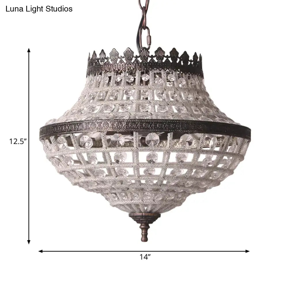 Vintage Crystal Pendant Lamp With Antique Bronze Finish - Ideal For Bedroom Lighting