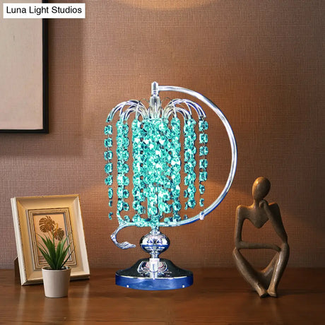 Vintage Crystal Table Lamp: 1-Head Drooping Tassel Night Light In Retro Pink/Yellow/Blue Polished