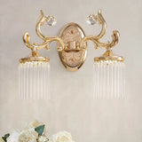 Vintage Crystal Wall Light With Gold Curved Arm & 1/2 Bulbs For Clear Pipe Lighting 2 /