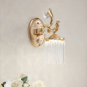 Vintage Crystal Wall Light With Gold Curved Arm & 1/2 Bulbs For Clear Pipe Lighting 1 /