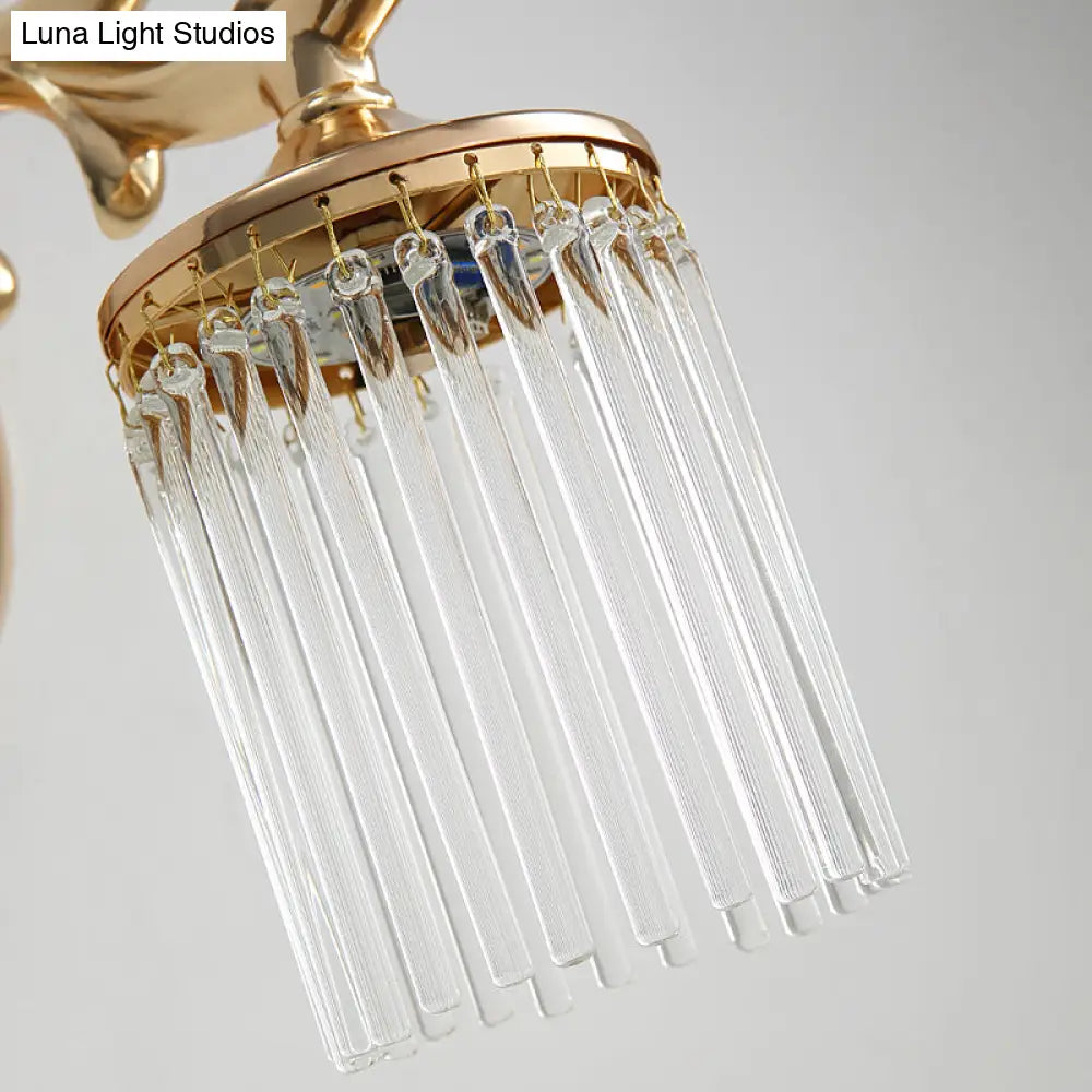 Vintage Crystal Wall Light With Gold Curved Arm & 1/2 Bulbs For Clear Pipe Lighting