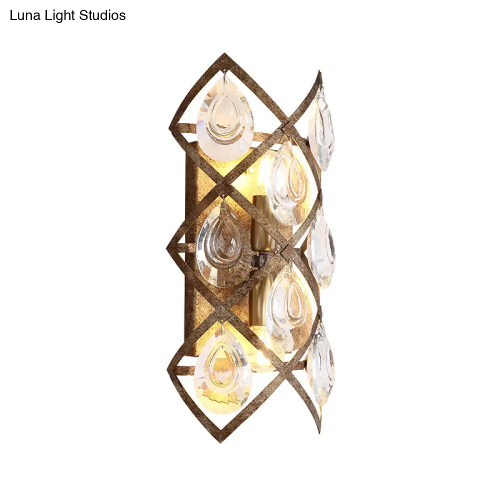 Vintage Crystal Wall Sconce - 2-Light Rustic Indoor Mount