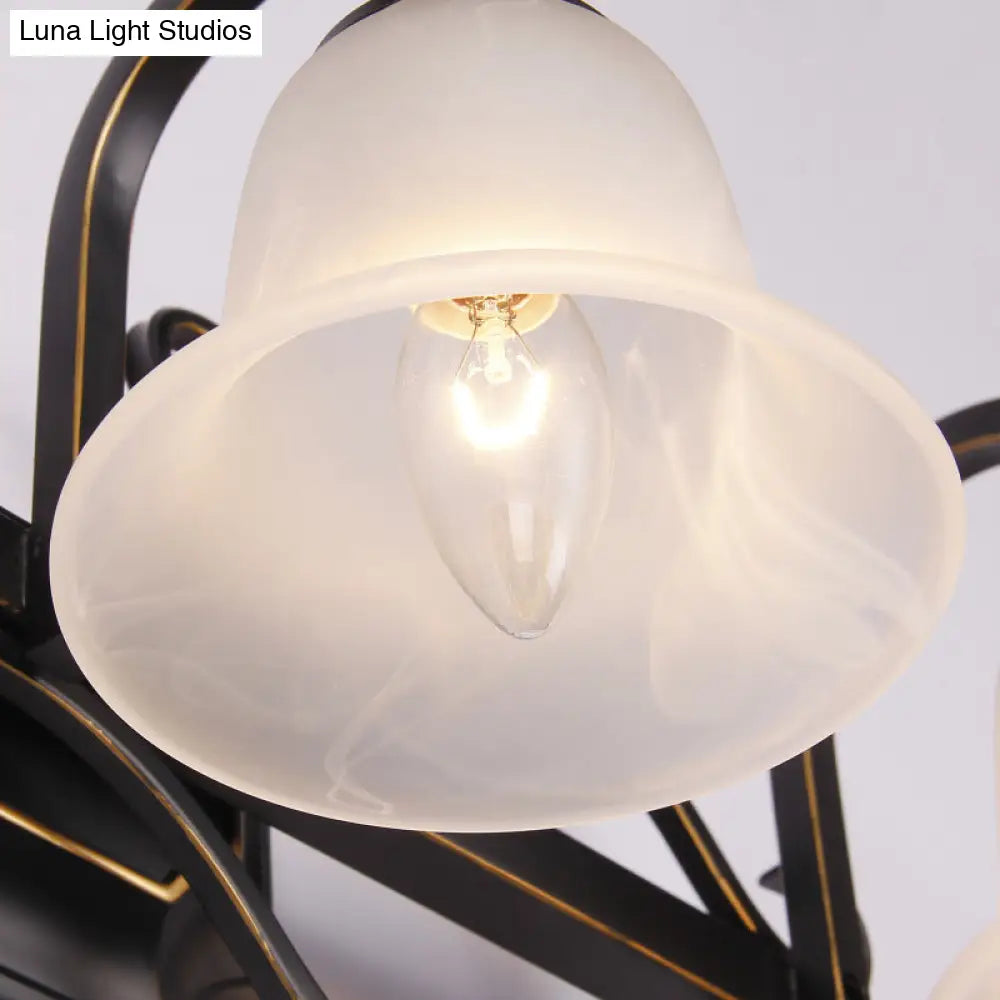 Vintage Curvy Arm Black Sconce Light Fixture For Bathroom Vanity - 2/3 Lights Milky Glass